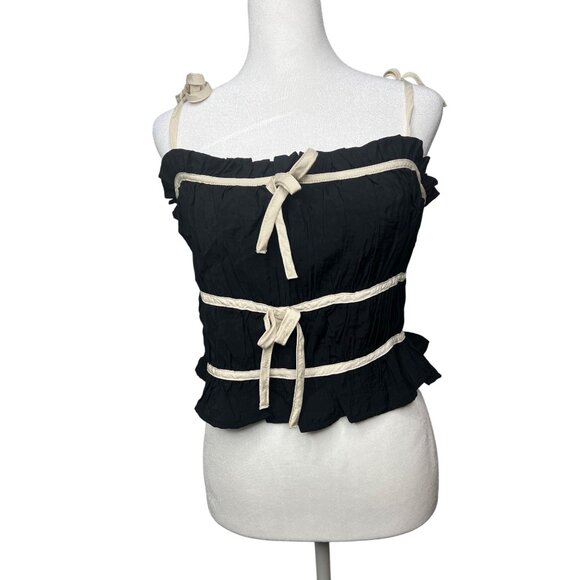 Twenty/Thirty Black & White Tie-Strap Ruffle Top Large - Picture 9 of 12